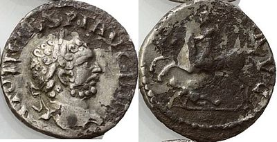 Fourr&eacute;e Denarius – Caracalla (AD 209–212). Obverse: Laureate head of Caracalla to the right. 