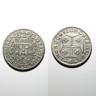 Cruzado Novo – D. Pedro II (1683–1706) – Portugal. AG 79.07 – Lisbon – 1706 
Obverse legend: 