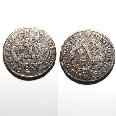 X R&eacute;is 08.08 – D. Jos&eacute; I (1750–1777) – Portugal. IOSEPHUS 
AG 08.08 – 1757 
Metal: Copper 