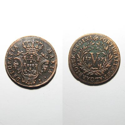 V R&eacute;is 02.03 – D. Maria I (1786–1799) – Portugal. AG 02.03 – 1797 
Metal: Copper 
Diameter: 30 