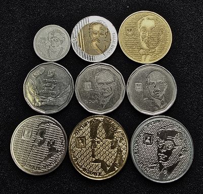 ישראל לוט 9 מטבעות פרצופים של גדולי האומה ומטבע הקורונה במצבים מעולים
