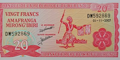 בורונדי שטר בעריך 20 פרנק משנת 2007