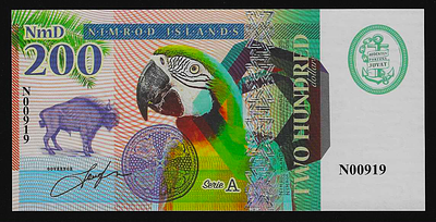 איי נמרוד שטר מזכרת בהנפקה פרטית עם סימני מים וביטחון בעריך 200 דולר משנת 2018 במצב חדש