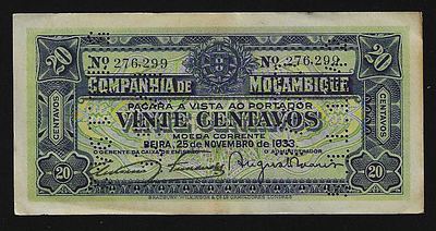 מוזמביק שטר בעריך 20 סנט משנת 1933 במצב כמעט חדש