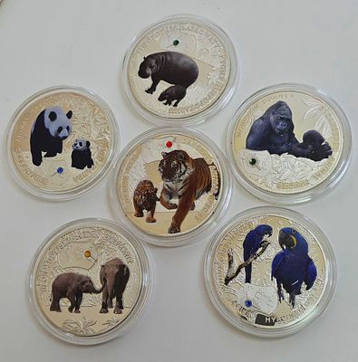 זמביה סדרת הסוונה ובעלי חיים במדינה 6 מטבעות מזכרת שונים מצופות כסף בעריך 1000 קוואצ'ה משנת 