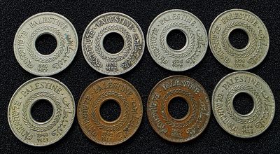 פלשתינה ארץ ישראל סט 8 מטבעות כל השנים בעריך 5 מיל 1927-1946 במצבים מעולים