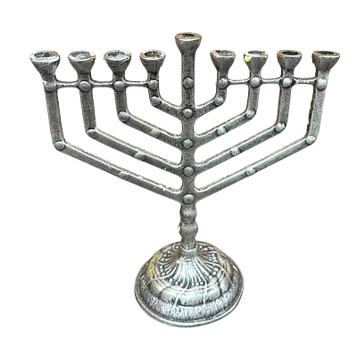 חנוכיית חנוכה מתכת כסף וינטג', חתיכת יודאיקה יפה תוצרת ישראל 18/16/8 ס"מ