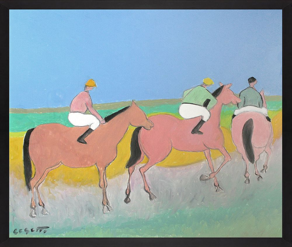 Giuseppe Cesetti 1902-1990
“Jockeys, ” ca. 1970, Oil on canvas, 
60 x 50 cm. This work is 