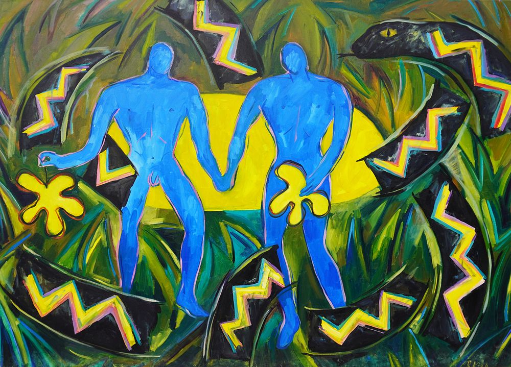 Reiner Karge 1944 - 1994. 
“Adam & Adam III”, 1984 , Oil on canvas 
cm 178.5 x 130 . Good 