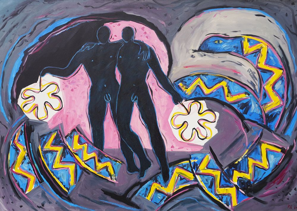 Reiner Karge (1944 - 1994), 
“Adam & Adam I”, 1984 , Oil on canvas 
cm 183 &times; 130. Good 