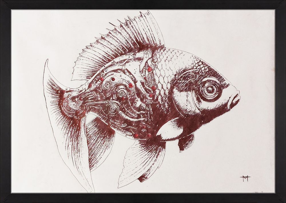 Michele Ammirati (1985 - ), 
“Swimming in Cyber Water”, 2025, Colored pen on glossy technical 