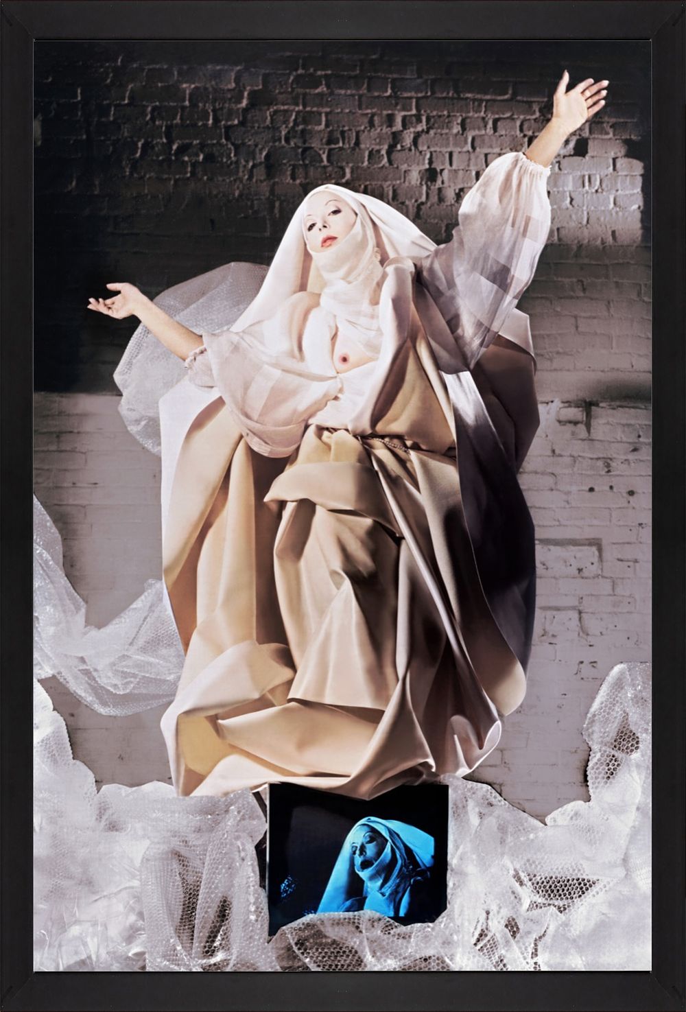 Orlan, "Assumption of White Virgin on Video Monitor and Plastic Wrap Clouds", 1983,
Cibachrome 