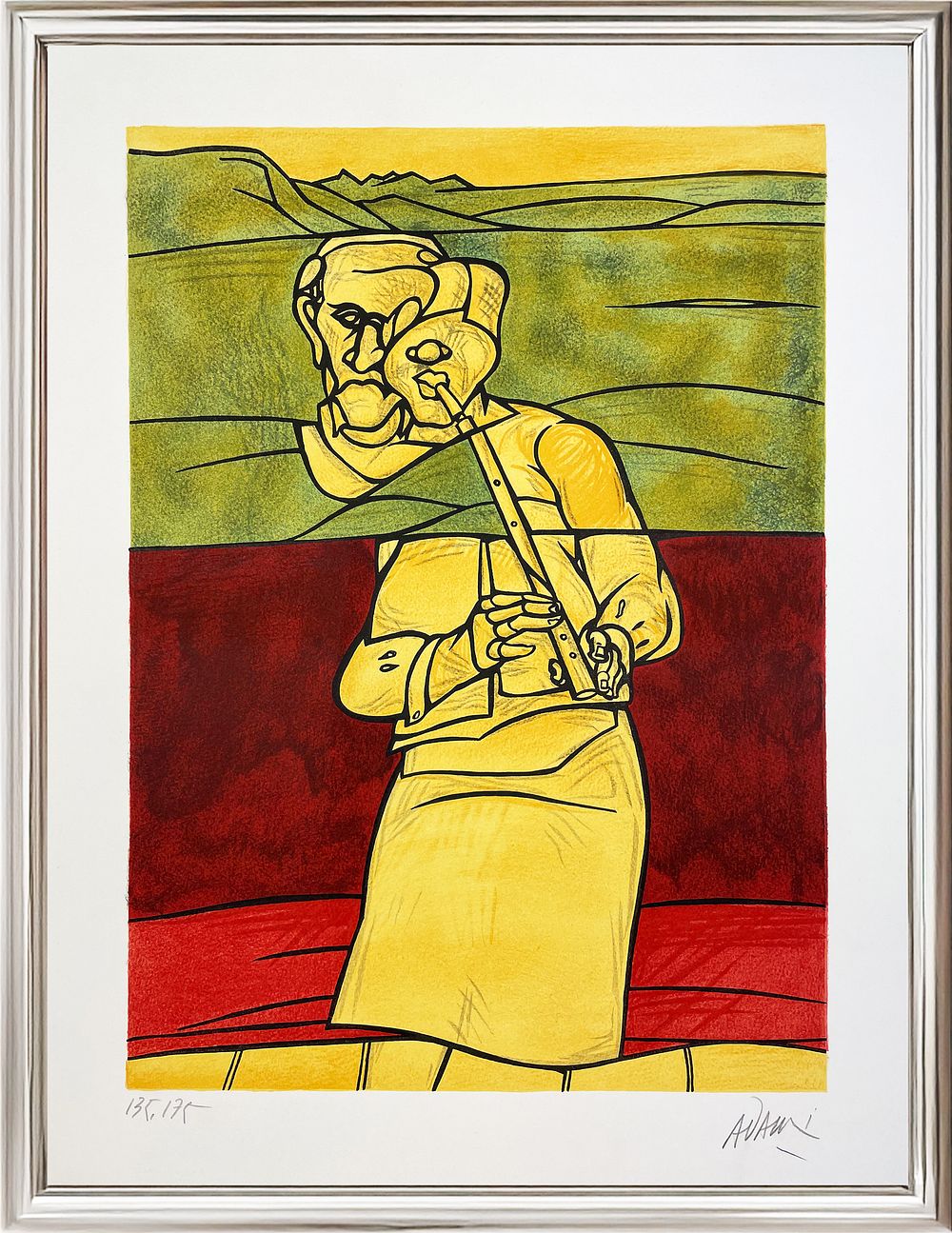 Valerio Adami, ”Joueur de Fl&ucirc;te ”, 1976, Lithograph on paper, 
cm 45 &times; 60
Edition 135 / 175
. Go 