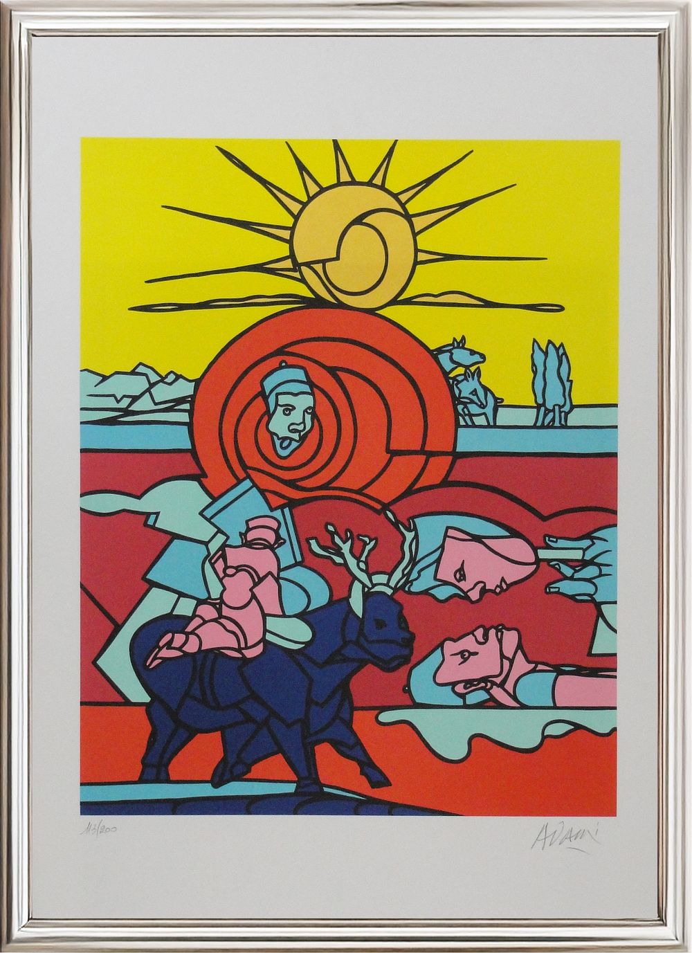 Valerio Adami, ”Sole”, 2010, Silk-screen printing on paper, 
cm 50 &times; 70
Edition 113/200
. Good 