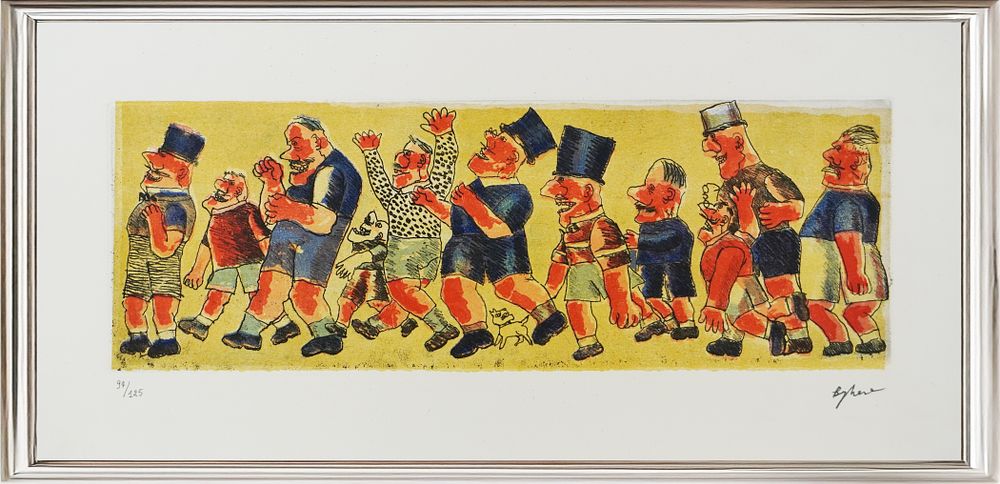 Franz Borghese, “Sports Gathering”, 1980s, Soft wax etching with aquatint on paper, 
Edition 