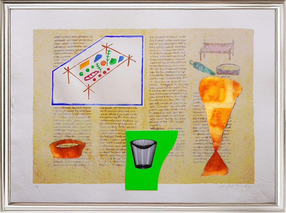Mimmo Paladino, “Rabanus Maurus - De Universo”, 2003, Silkscreen, etching with golden leaf 