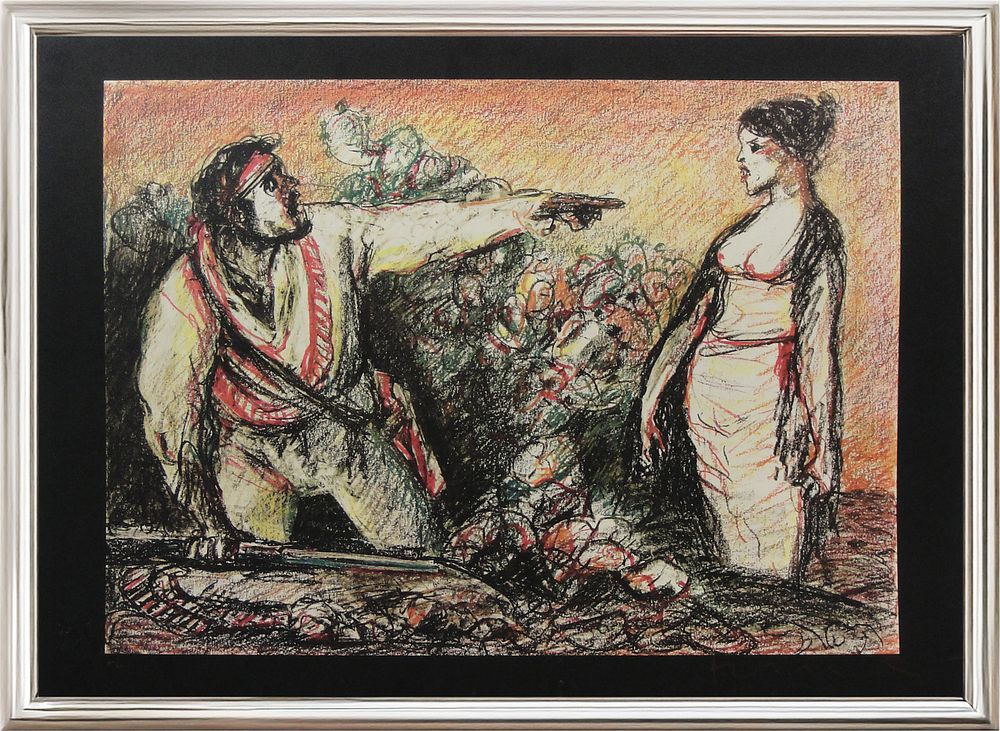 Salvatore Fiume, “Novelle del Verga”, 1970s, Lithograph on paper, Edition PA, cm 50 x 70 . Good 