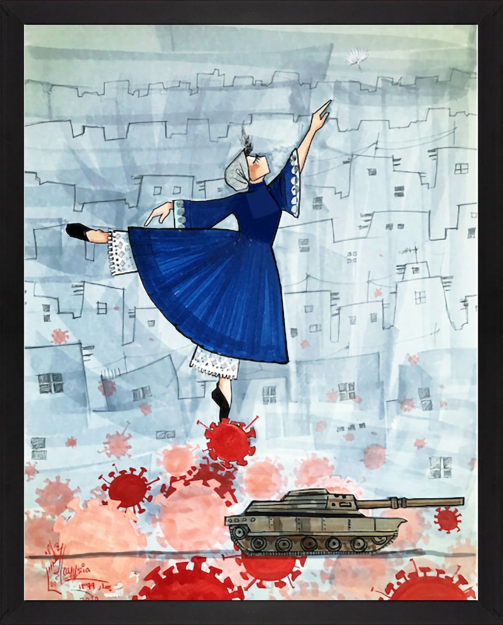 Shamsia Hassani, Untitled (Dancing on Horrors), 2024, Giclee print on MOABP Bright paper 