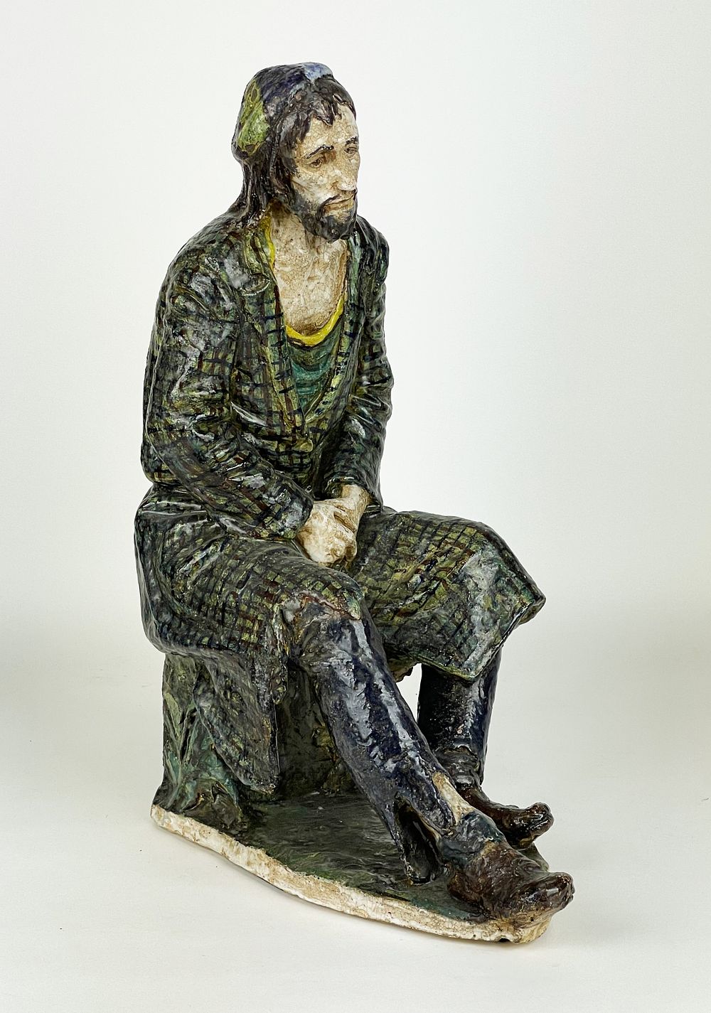 Polychrome ceramic sculpture, representing a beggar, second half of the 20th century (ca. 