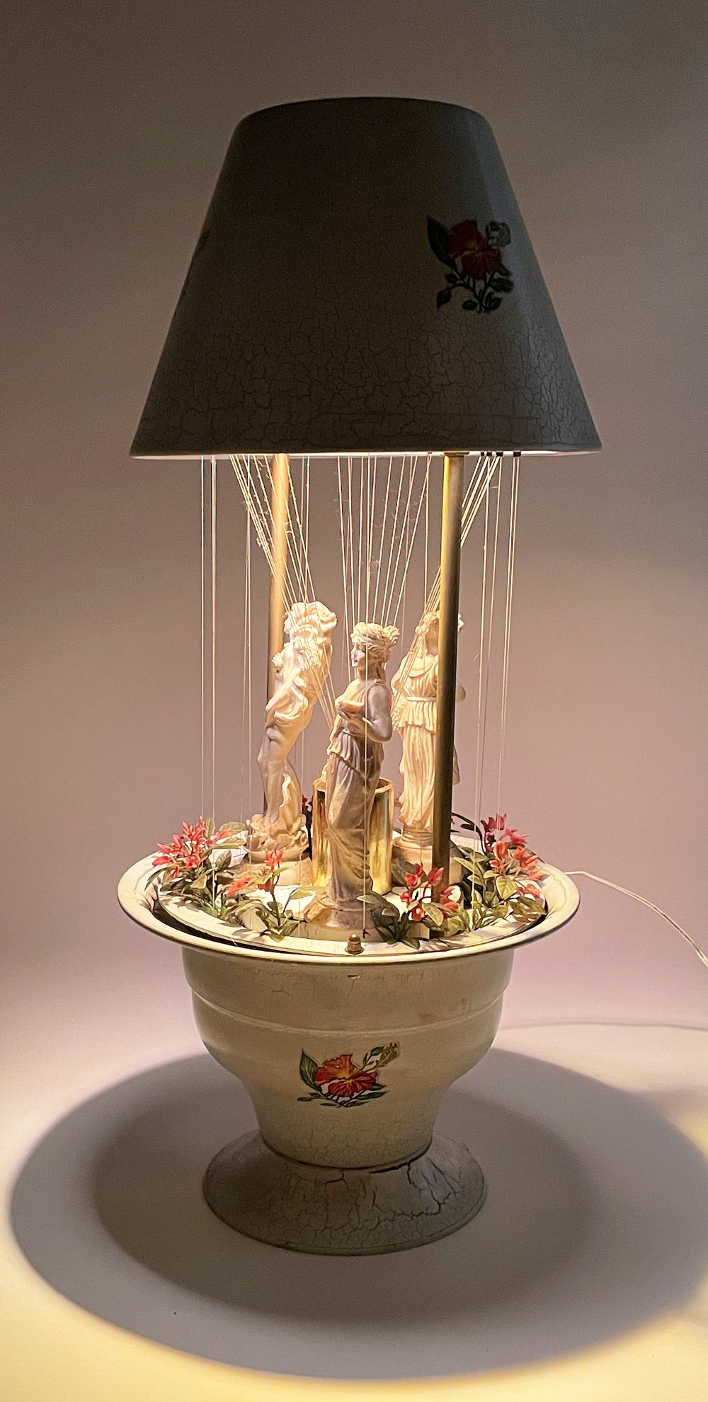 Vintage oil rain lamp, 20th century, 
Vintage oil rain lamp with colored glass on the top that 