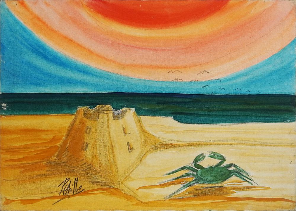 Roberto Pelillo, 
Painting, 20th century, 
Mixed media on canvas, "The Beach”, second half of 