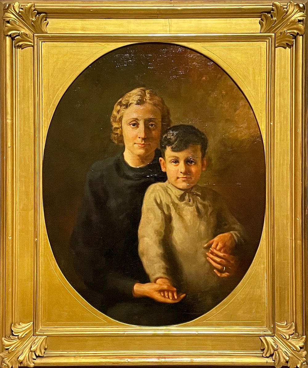 Painting depicting a woman with a child, 20th century.
Peculiar oil on canvas depicting a woman 