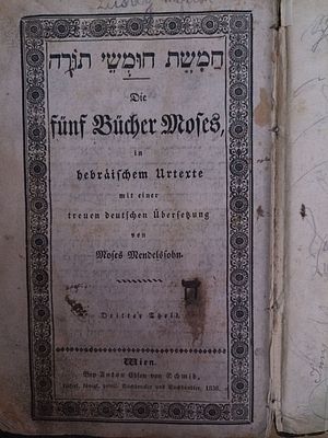 חמשה חומשי תורה בתרגום אשכנזי 
ויין 1836 
מצב בינוני - טוב
