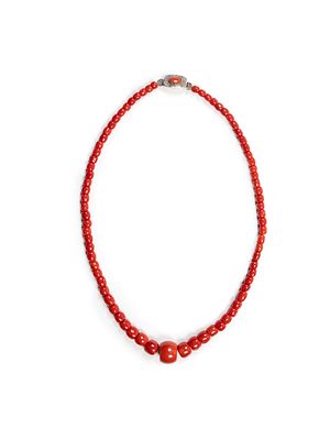 AKA CORAL NECKLACE. l cm 41Weight: 207.50 g.日本AKA珊瑚项链 重207.5g