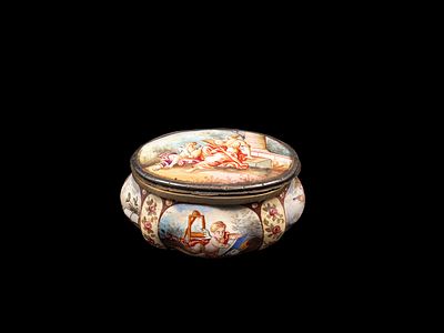 ENAMEL PILLBOX, Austria, 19th century. l cm 7 x p cm 5.Oval in shape, entirely decorated with 