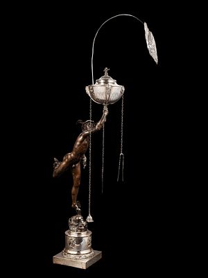 LARGE BRONZE AND SILVER LAMP, Rome, Papal States, 19th century. .Silversmith Filippo Pacetti 