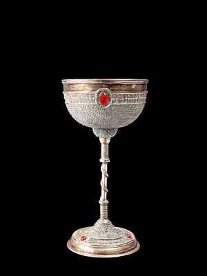 A JEWISH SILVER AND CARNELIAN GOBLET, Early 19th century. h cm 17.Weight 240 g.