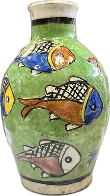 אגרטל קרמיקה פרסית מעוטר בציורי עבודת יד פגם קל בראש הכלי