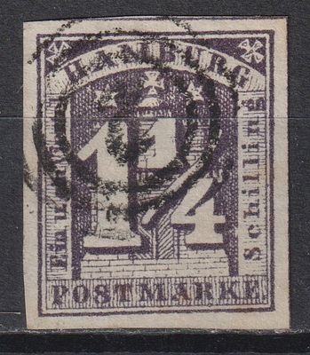 Германия Гамбург. Mi №8f 100€ 1,25Sch Гашение, Заверки