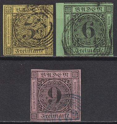Германия Баден. Mi №2b+3b+4b 115€. Гашение