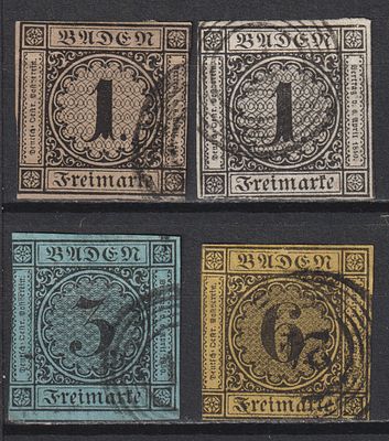 Германия Баден 1851-58гг. Mi №1+5+7+8 430€. Гашение