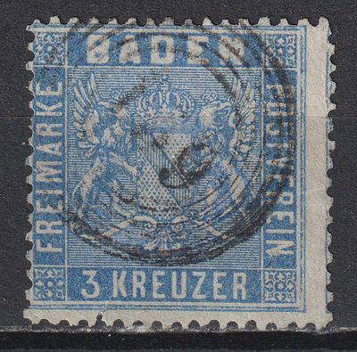 Германия Баден. Mi №10b 30€. 3Kr Гашение
