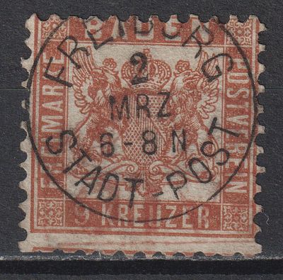 Германия Баден. Mi №20a 40€. 9Kr Гашение