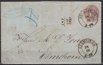 Германия Шлезвиг-Гольштейн. Mi №20 50€. На письме 1866.
