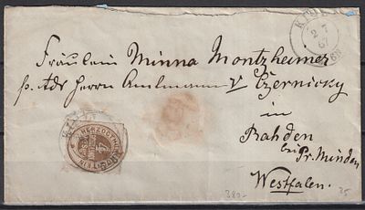 Германия Шлезвиг-Гольштейн. Mi №25 250€. На письме 1867.
