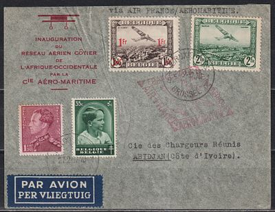 Бельгия 1937. 1-й Полёт летающей лодки компании &laquo;Aeromaritime Cie&raquo; Брюссель (27.02) через 