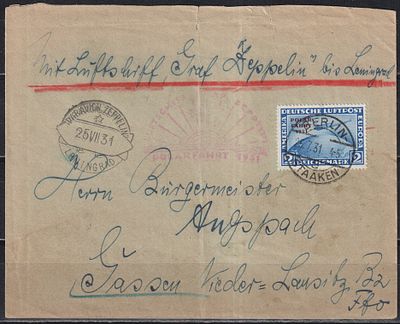 Германия 1931. Полёт &laquo;Поларфарт&raquo;. Простое письмо дирижаблем из Берлина (25.07) в Ленинград 