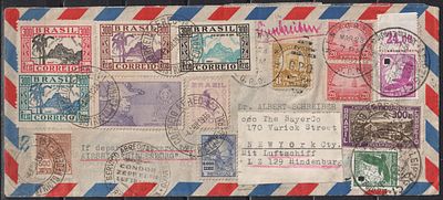 США/Бразилия/Германия 1933. 1-й рейс &laquo;Гинденбурга&raquo; в Юж.Америку. Заказное авиаписьмо отправлено 