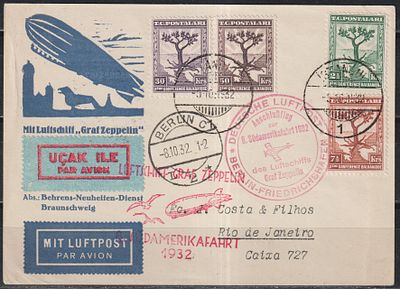 Турция 1932. 8-й рейс в Юж.Америку. Авиа ПК из Стамбула (6.10) в Берлин (8.10), далее 