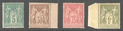 Mi 634€. Тип II (текст под 'REPUBLIQUE' не заходит за "B"). №59II+64II+66II+67II. Франция 1876 