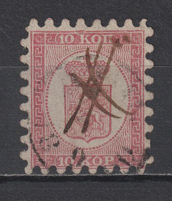 Сол.№4. Перф "A". 10коп Русская Финляндия 1860. Гашение.