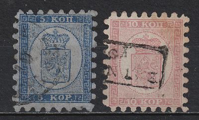 Крам.430$ №3В+4В, Сол.7500руб, Mi 330€ №3+4. Русская Финляндия 1860. 5коп, 10коп. Второй 