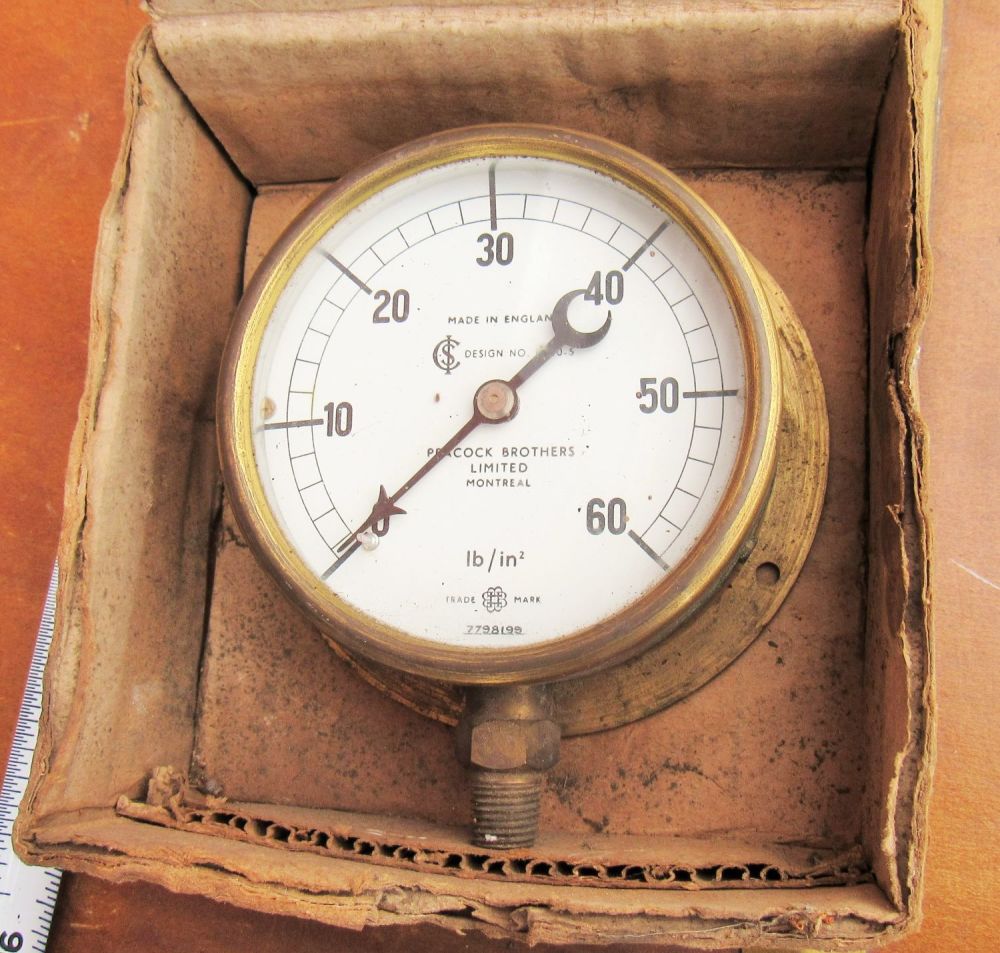 Lot 146A: VINTAGE BRASS PRESSURE GAUGE. PEACOCK BROS. MONTREAL. FOR DISPLAY ONLY.