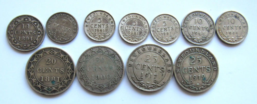 Lot 103F: GROUPING OF NEWFOUNDLAND SILVER COINS. ALL FOR ON BID.