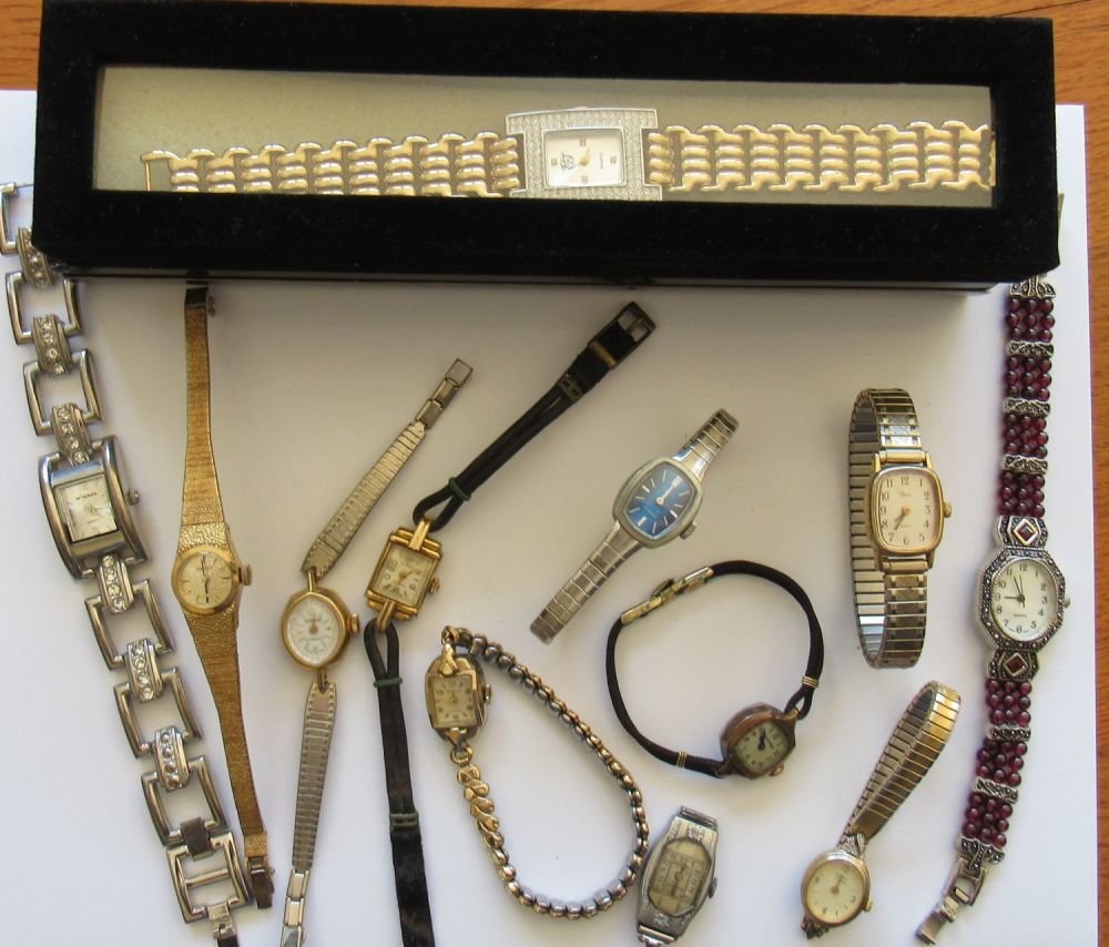 Lot 184: DEALER BONUS LOT LADIES WRISTWATCHES ART DECO TO CONTEMPOARY. UNTESTED MAY REQURE BATTERIES/CLEANING. ALL 12 FOR ONE BID.