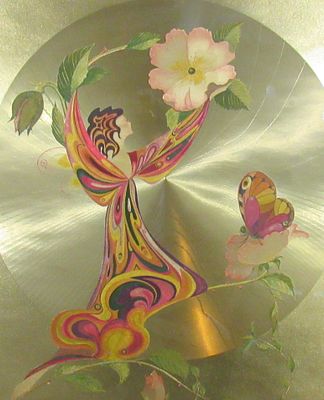 SIGNED MICHELLE EMBLEM PSYCHEDELIC FOIL ART C.1960S. GREAT FOR A RETRO DECOR.